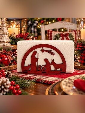 Hand crafted by me wood nativity Christmas Napkin Holder made to order